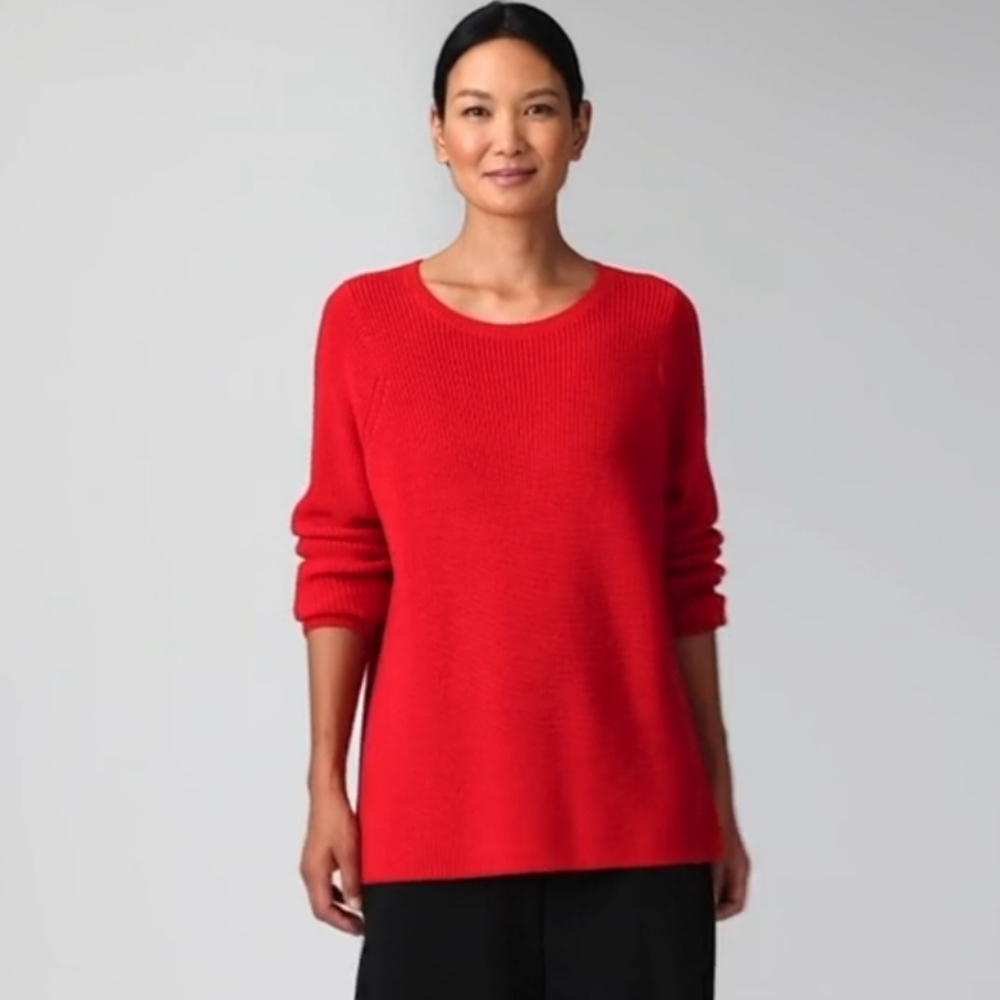 EILEEN FISHER 90s MERINO Women's Red Sweater Quiet Luxury Heritage Revolve